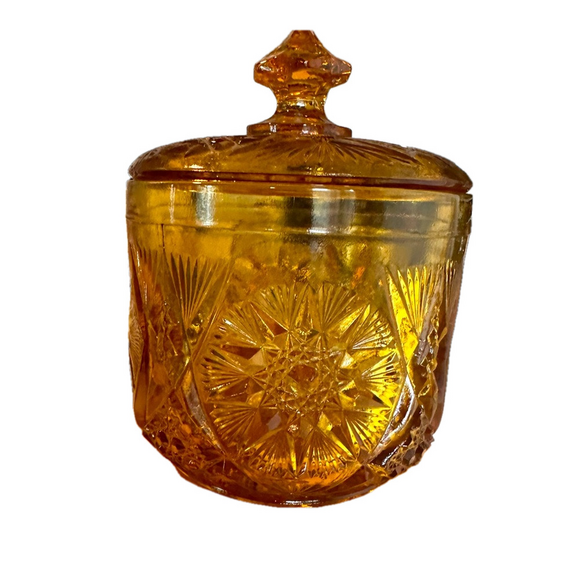 Wright Glass Other - Vintage Kemple Glass Yutek Amber Lidded Candy Dish EUC